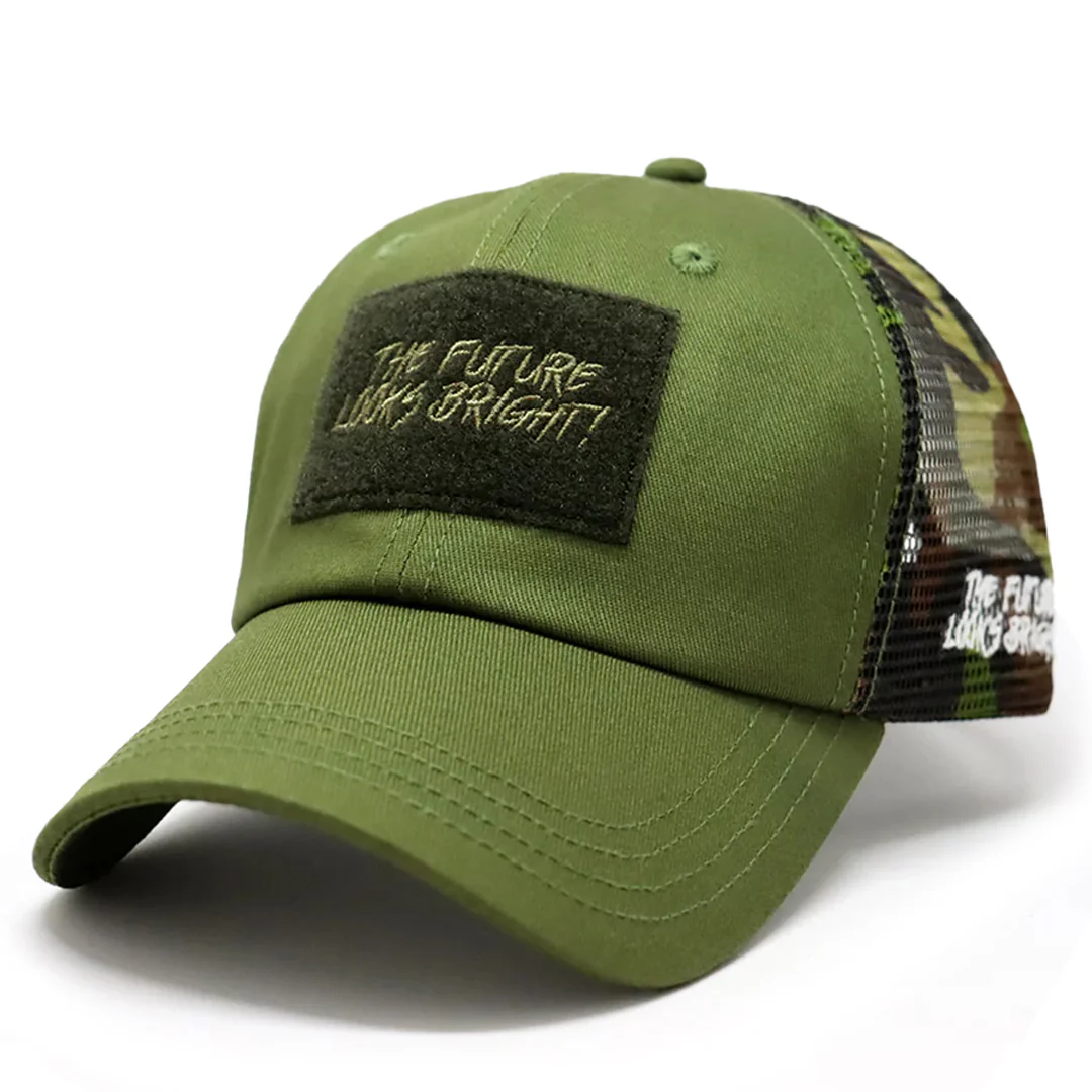 Future Looks Bright Army Green Camo Trucker Patch Snapback Hat - Image 3