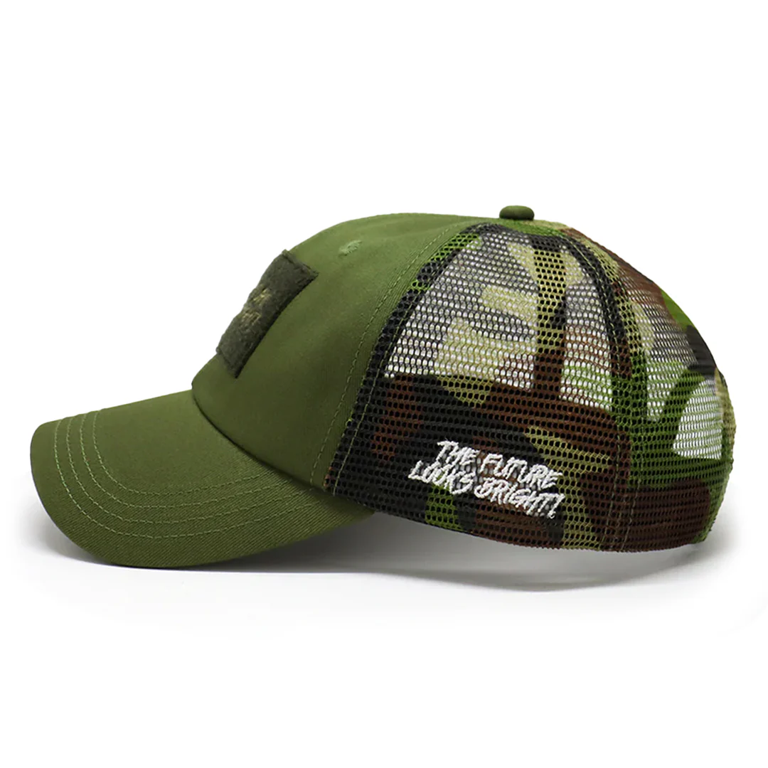 Future Looks Bright Army Green Camo Trucker Patch Snapback Hat - Image 5