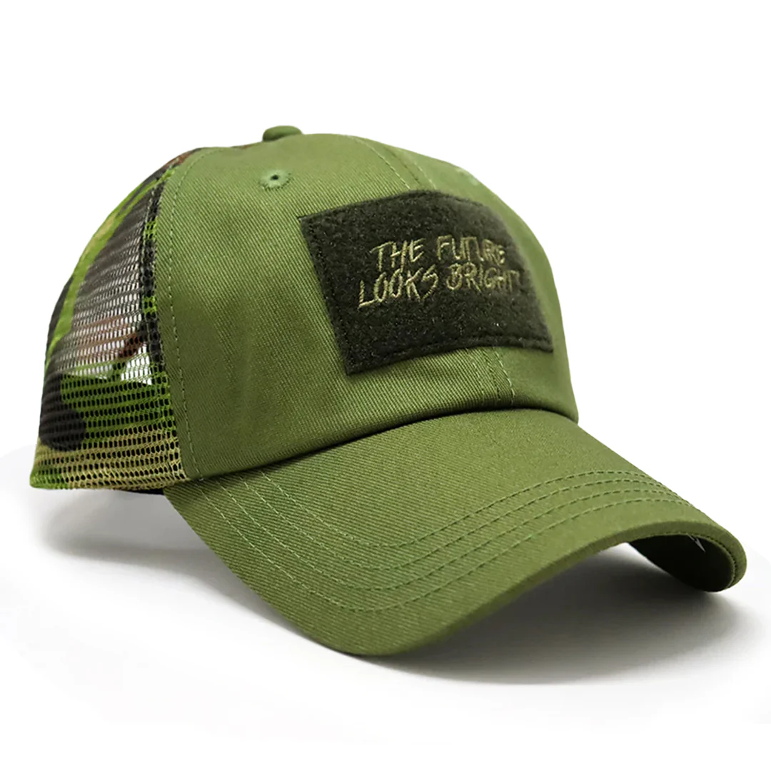 Future Looks Bright Army Green Camo Trucker Patch Snapback Hat - Image 8