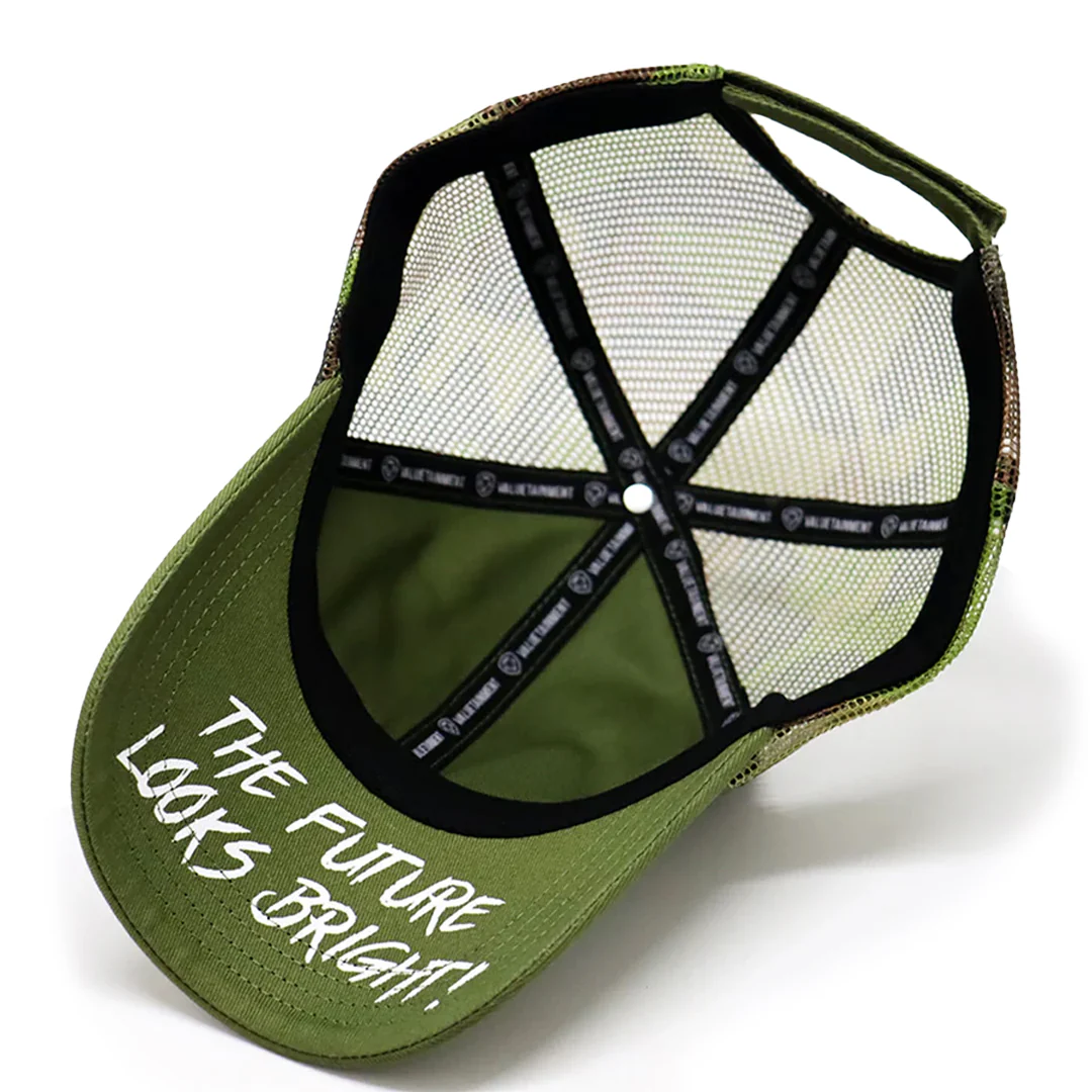 Future Looks Bright Army Green Camo Trucker Patch Snapback Hat - Image 9