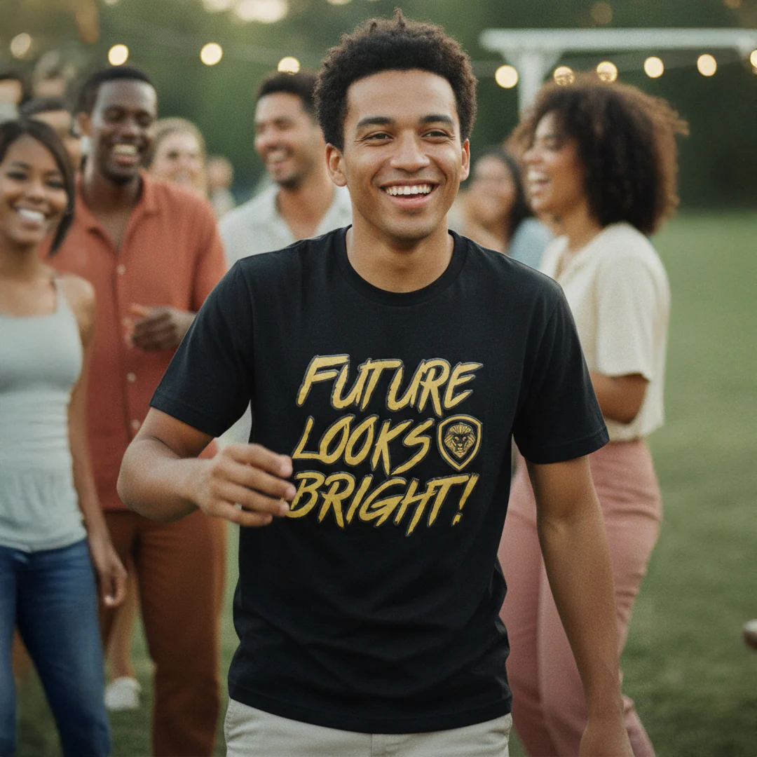 Future Looks Bright Black & Gold Raised Embossed Print Performance Short Sleeve T-Shirt - Image 3