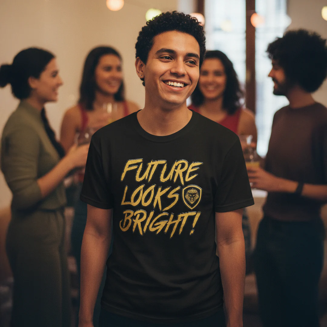 Future Looks Bright Black & Gold Raised Embossed Print Performance Short Sleeve T-Shirt - Image 4