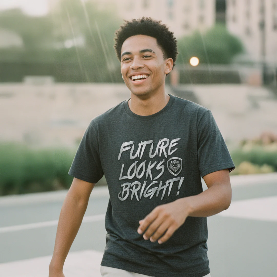 Future Looks Bright Grey & Silver Raised Embossed Print Performance Short Sleeve T-Shirt - Image 3