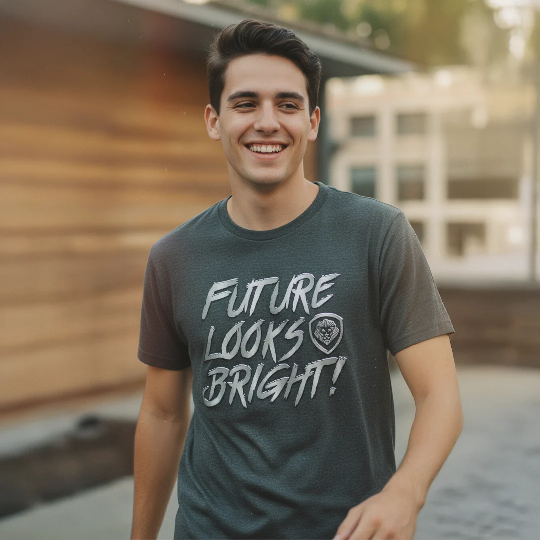 Future Looks Bright Grey & Silver Raised Embossed Print Performance Short Sleeve T-Shirt - Image 5