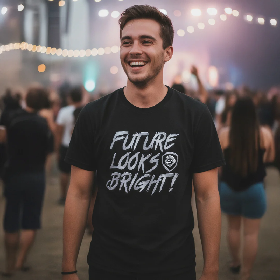 Future Looks Bright Black & Silver Raised Embossed Print Performance Short Sleeve T-Shirt - Image 3