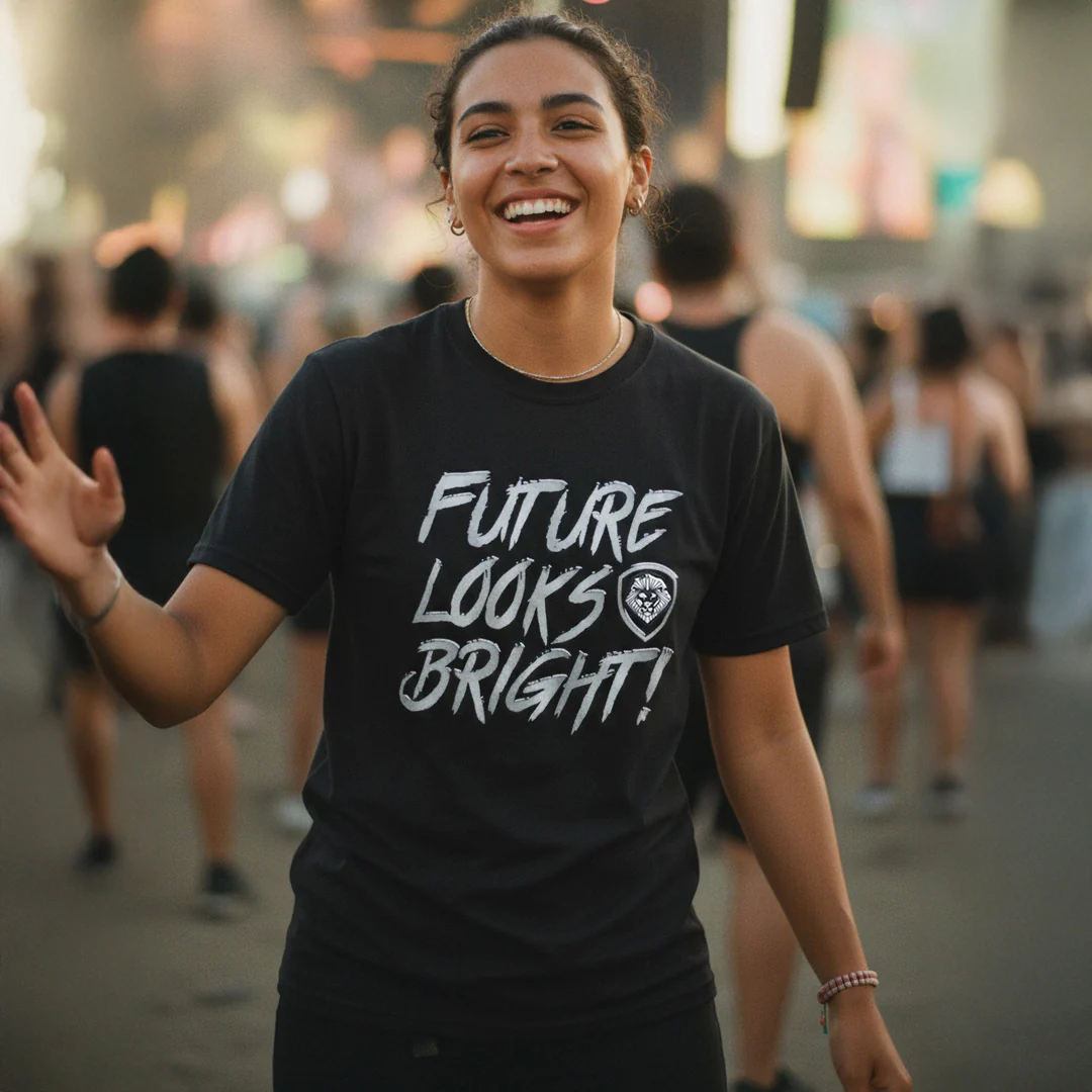 Future Looks Bright Black & Silver Raised Embossed Print Performance Short Sleeve T-Shirt - Image 4
