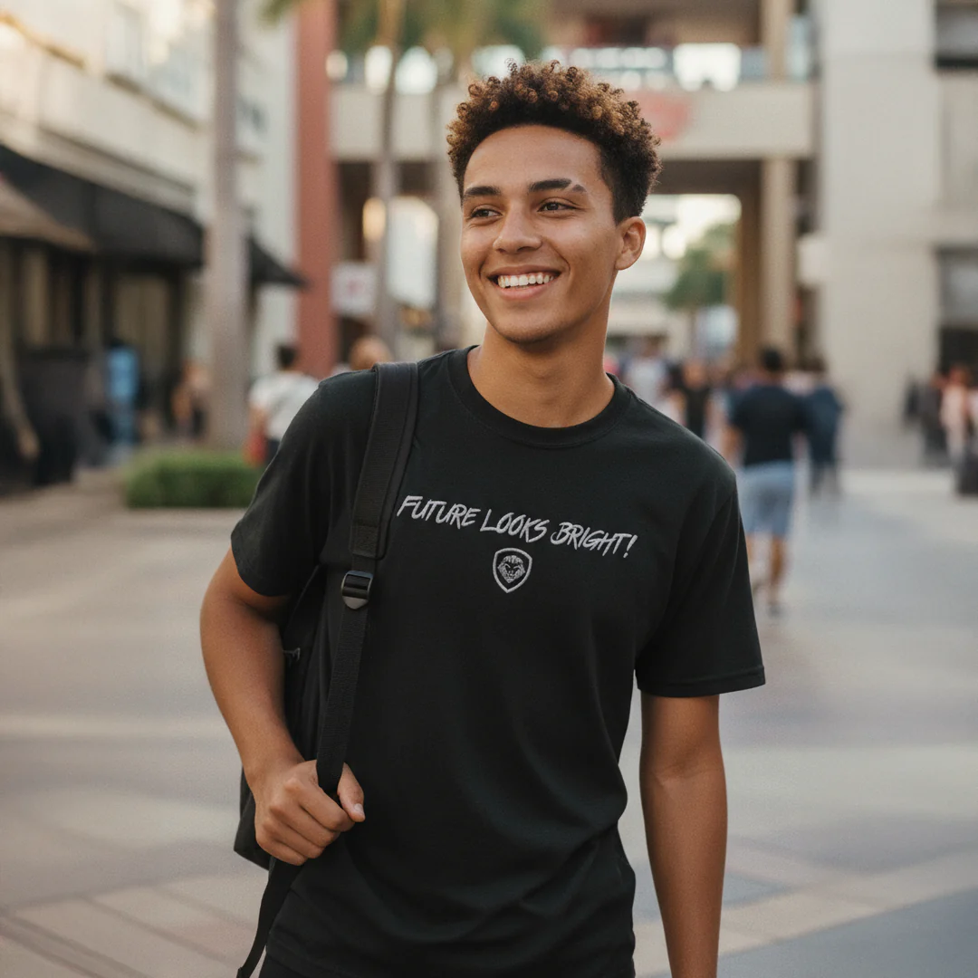Future Looks Bright fully embroidered Black & Silver Print Performance Short Sleeve T-Shirt - Image 3