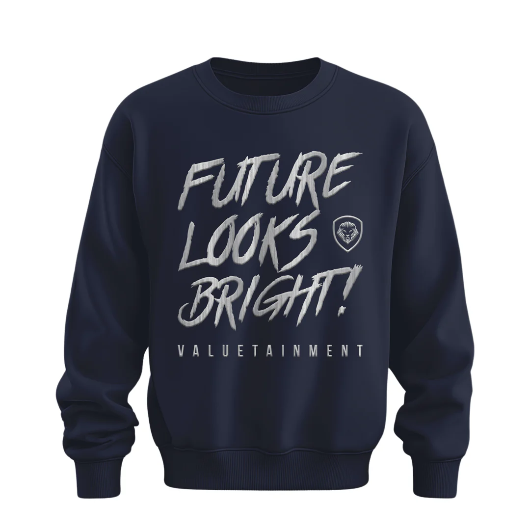 Future Looks Bright fully embroidered Navy & Silver Print Performance Crewneck Sweatshirt - Image 3