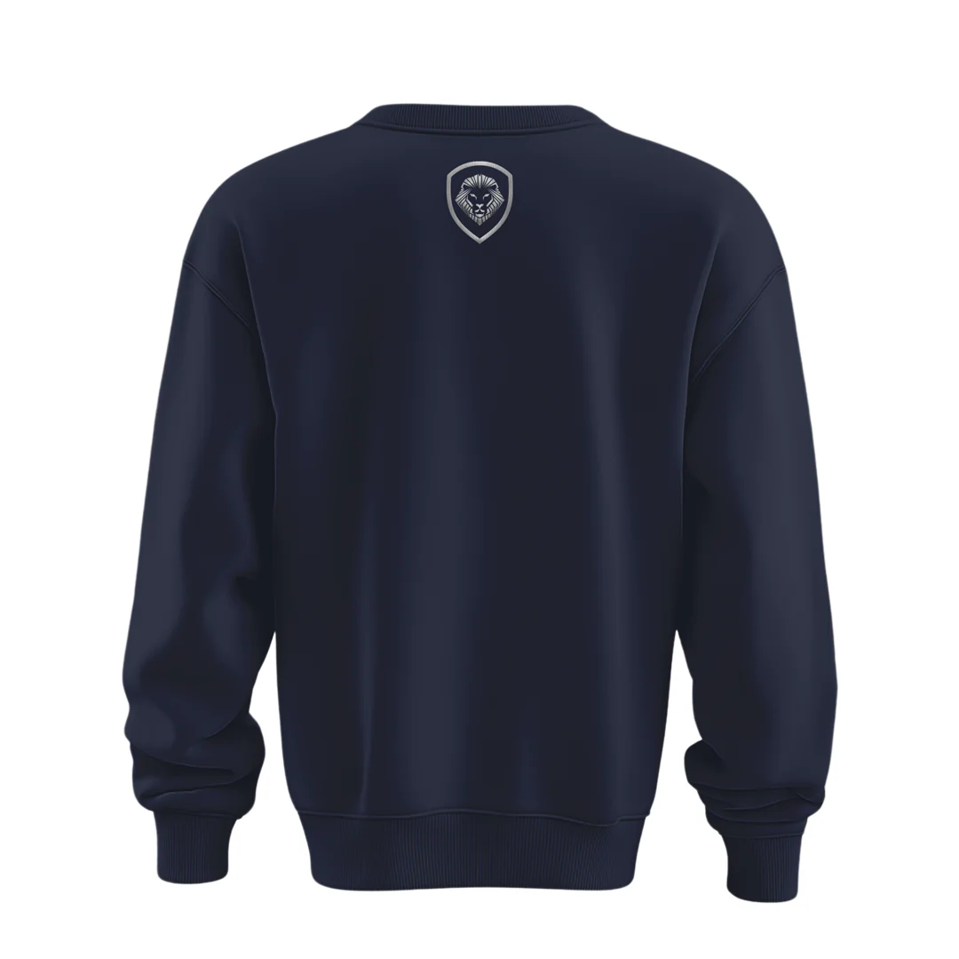 Future Looks Bright fully embroidered Navy & Silver Print Performance Crewneck Sweatshirt - Image 4