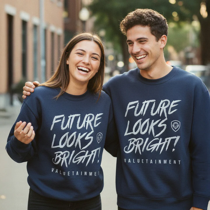Future Looks Bright fully embroidered Navy & Silver Print Performance Crewneck Sweatshirt - Image 5