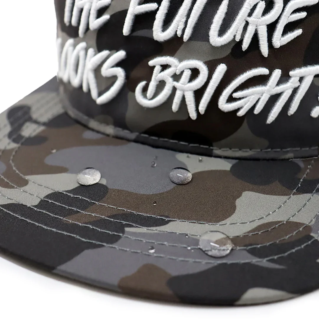 Future Looks Bright Light Brown Camo Flat Bill Waterproof perforated Snapback Hat - Image 7