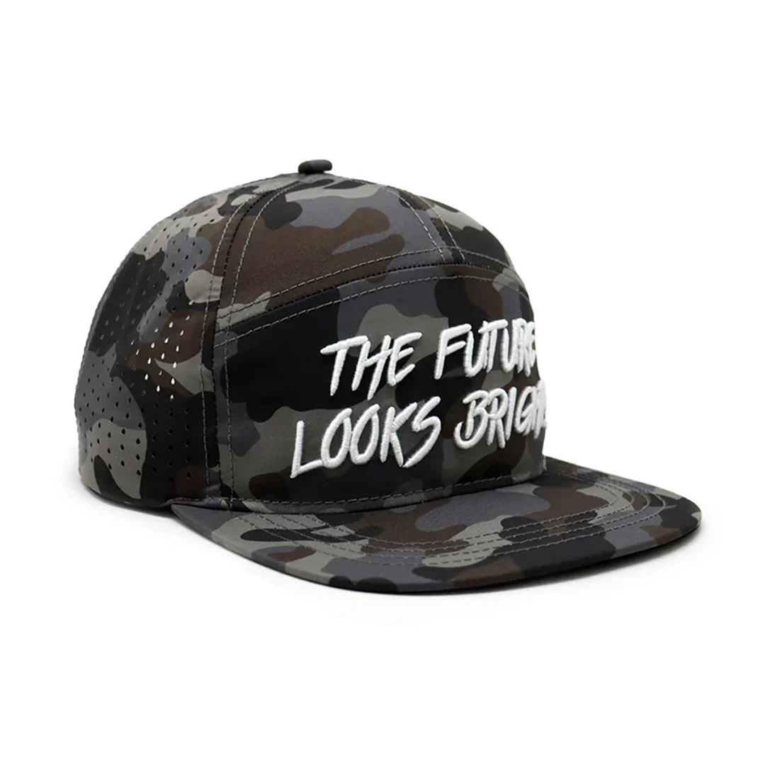 Future Looks Bright Light Brown Camo Flat Bill Waterproof perforated Snapback Hat - Image 9
