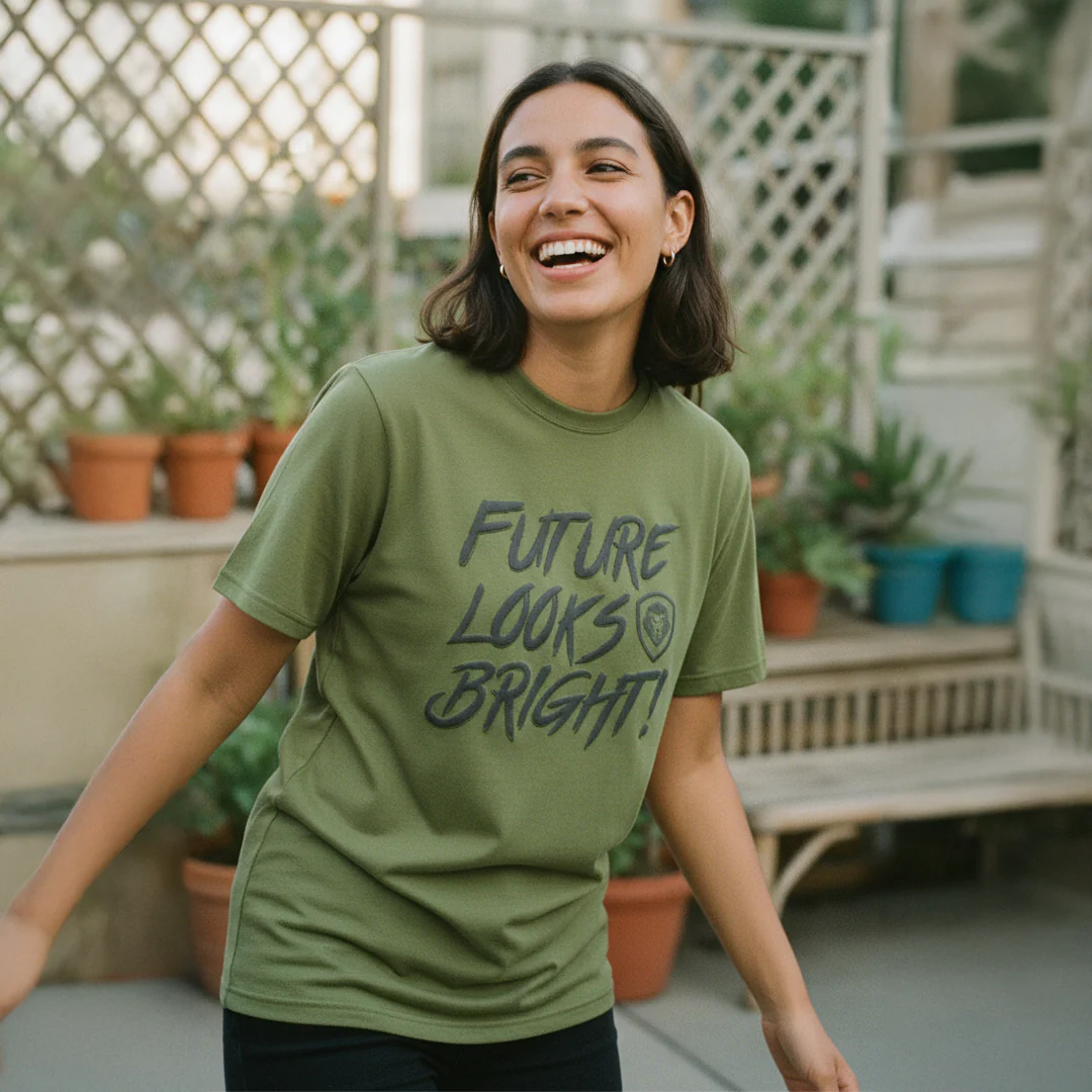 Future Looks Bright New Army Green & Black Raised Embossed Print Performance Short Sleeve T-Shirt - Image 3