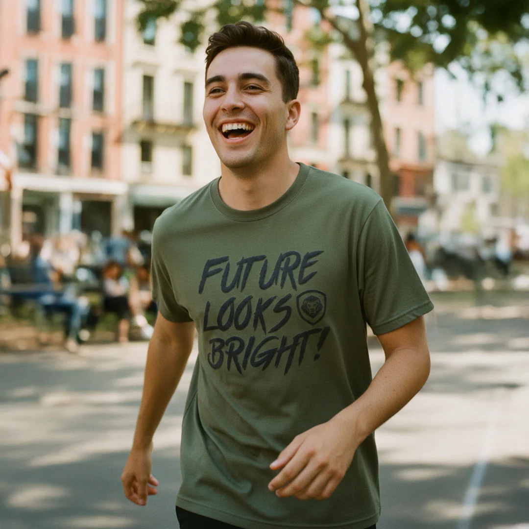 Future Looks Bright New Army Green & Black Raised Embossed Print Performance Short Sleeve T-Shirt - Image 5