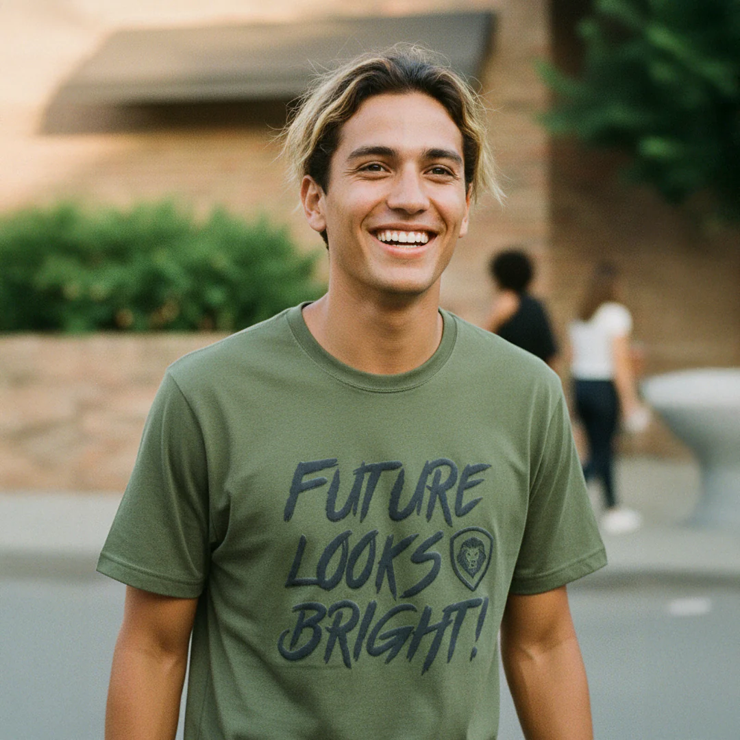 Future Looks Bright New Army Green & Black Raised Embossed Print Performance Short Sleeve T-Shirt - Image 6