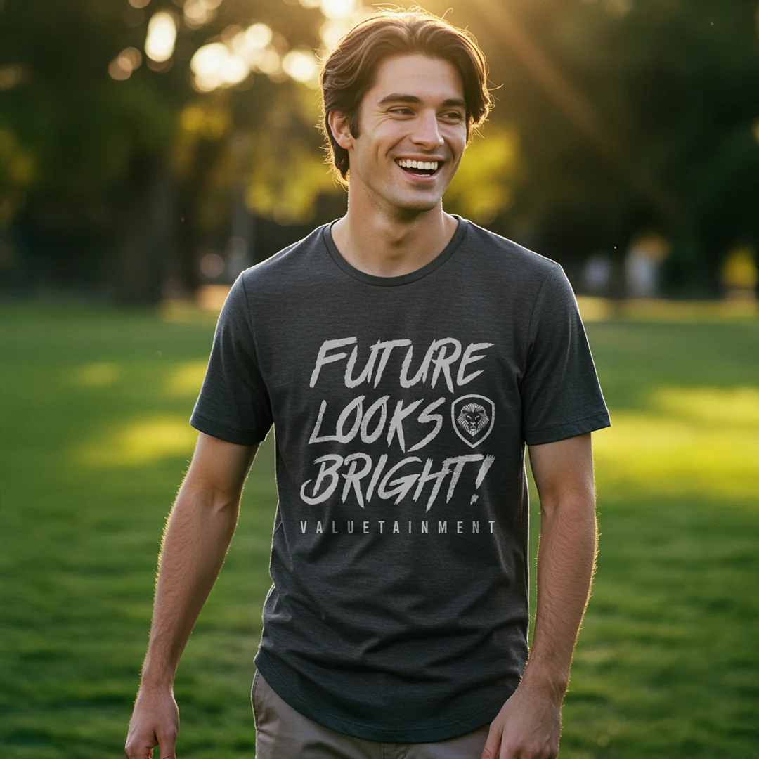 Future Looks Bright Premium Curved Hem Grey and White Short Sleeve T-Shirt - Image 3