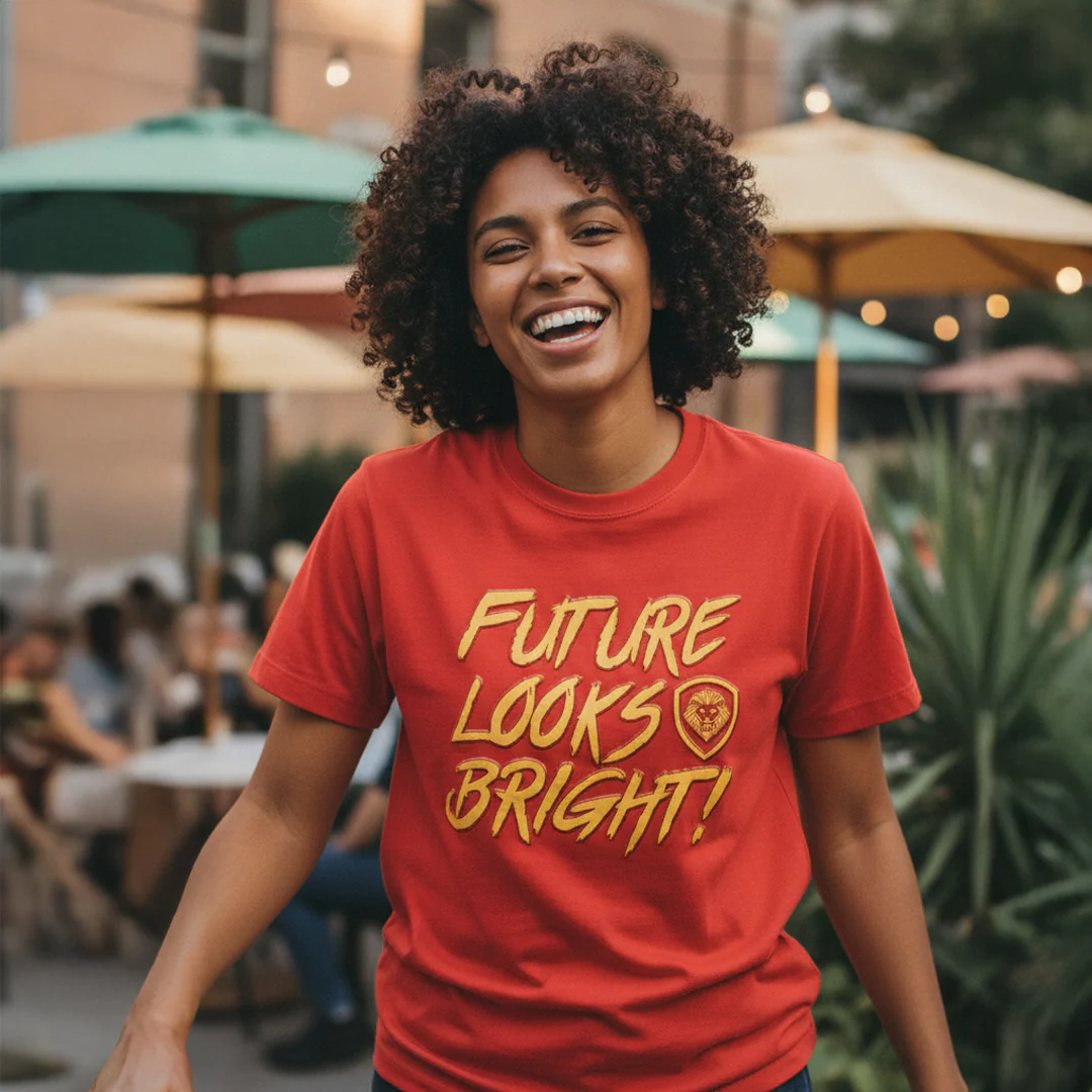 Future Looks Bright  Red & Gold Raised Embossed Print Performance Short Sleeve T-Shirt - Image 4