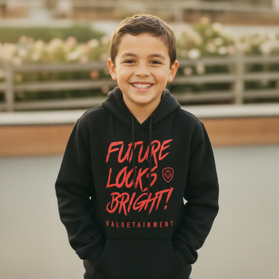 Kid's Future Looks Bright Red Lion Premium Pullover Hoodie - Image 3