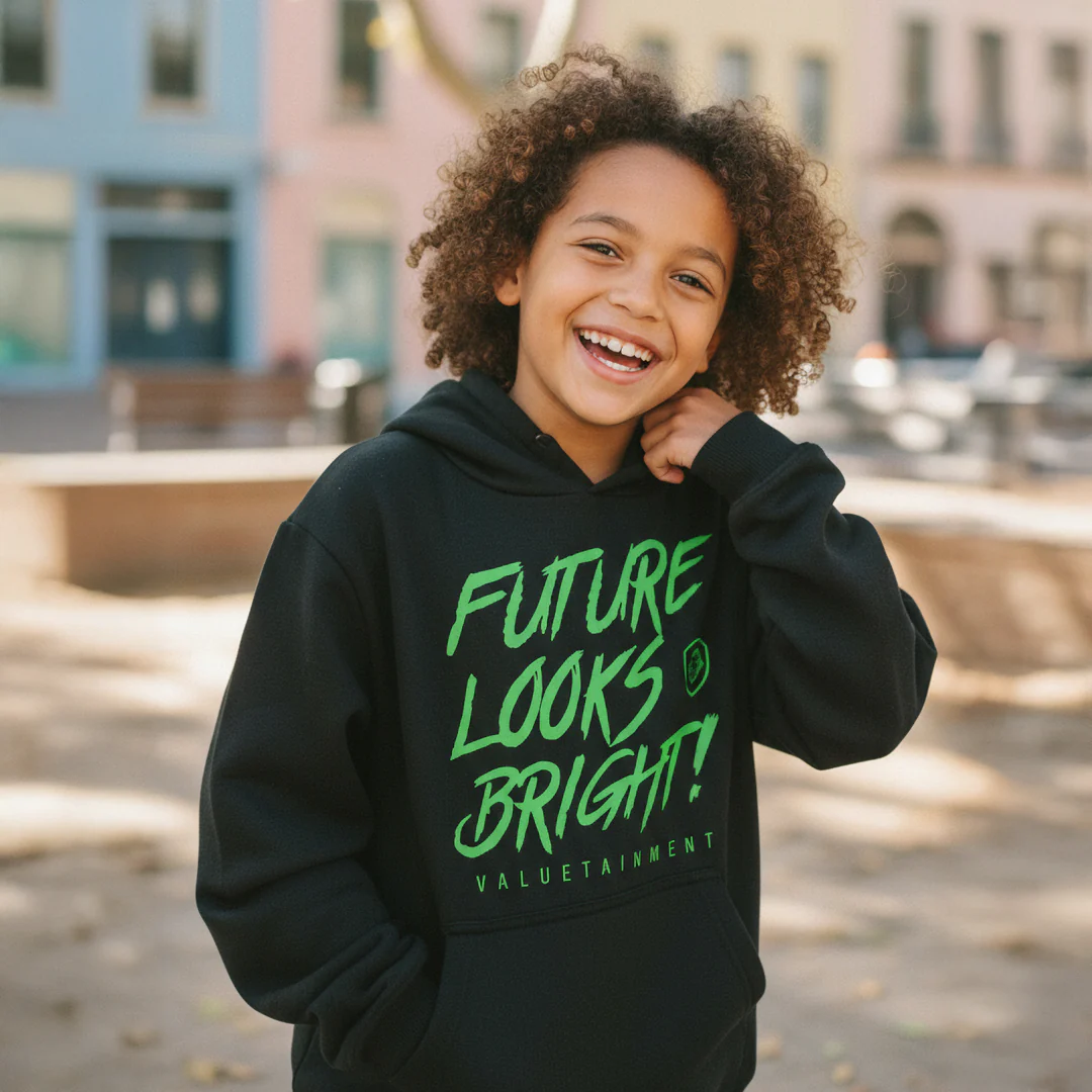 Kid's Future Looks Bright Green Lion Premium Pullover Hoodie - Image 3