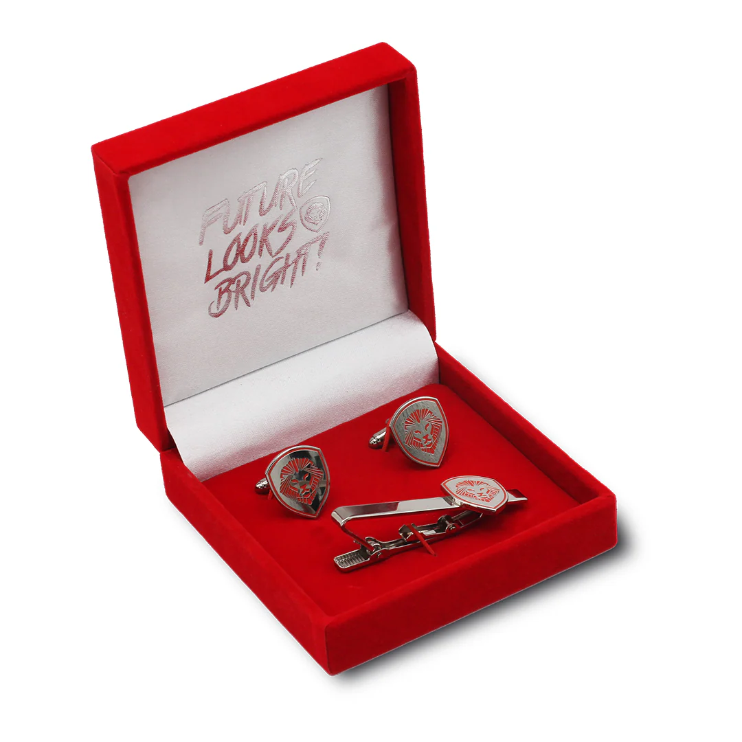 Lion Shield Valuetainment Red & Silver Cufflink & Tie Bar Set - Image 6