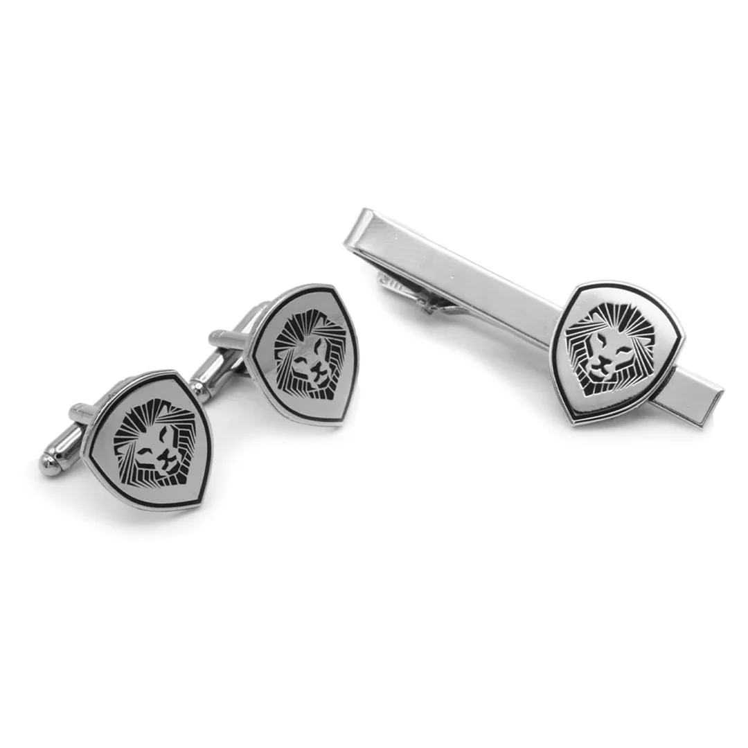 Lion Shield Valuetainment Black & Silver Cufflink & Tie Bar Set - Image 4