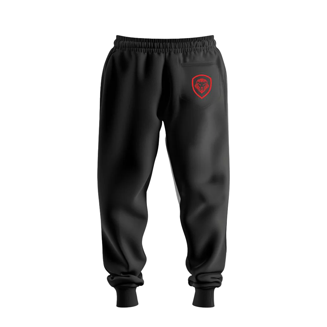 Men's Future Looks Bright Black and Red Lion Shield Premium Jogger Pants - Image 4