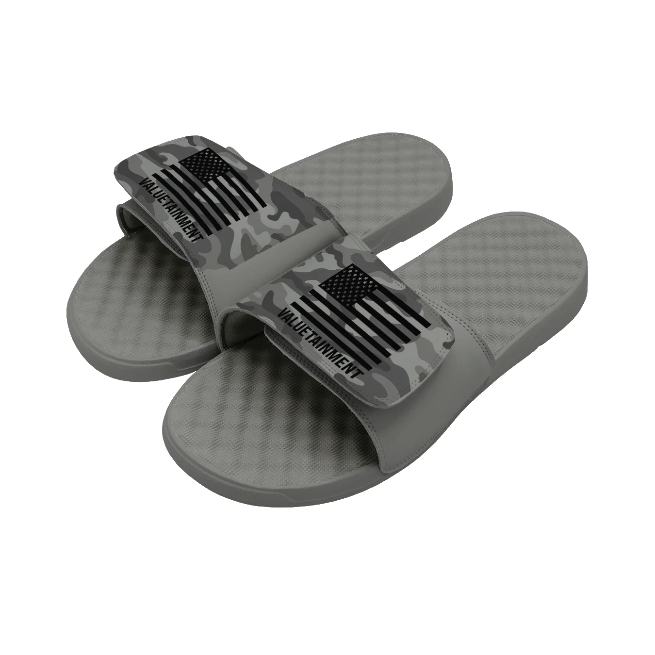 Valuetainment Patriotic USA Flag Gray Camo Comfort Slides - Image 4