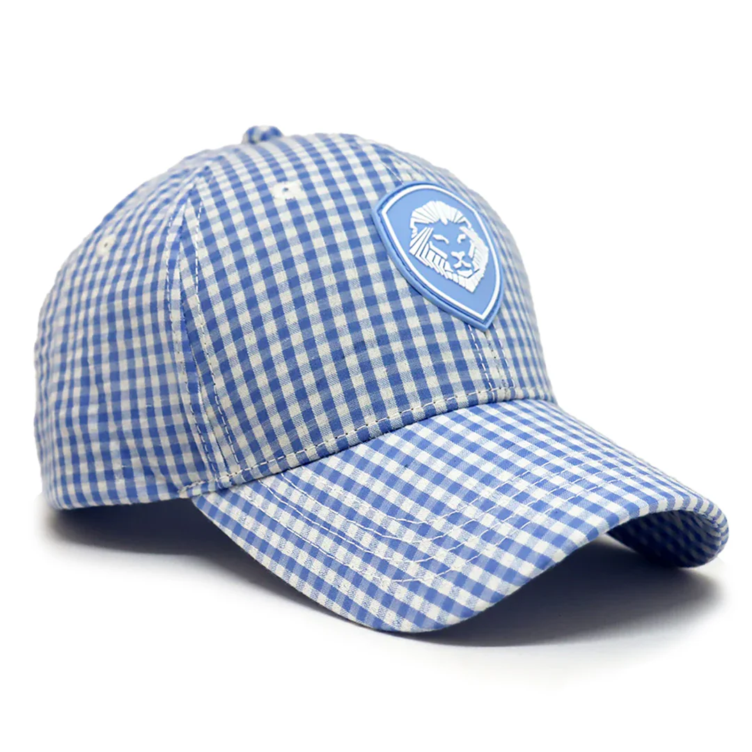 VT Shield Future Looks Bright Sky Blue Gingham Check Snapback Hat - Image 7