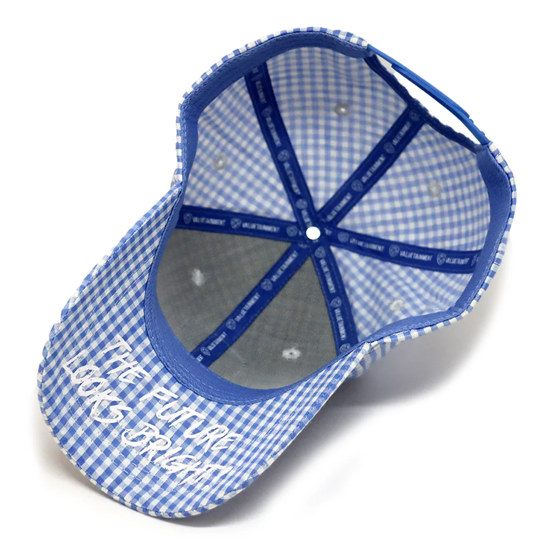 VT Shield Future Looks Bright Sky Blue Gingham Check Snapback Hat - Image 8