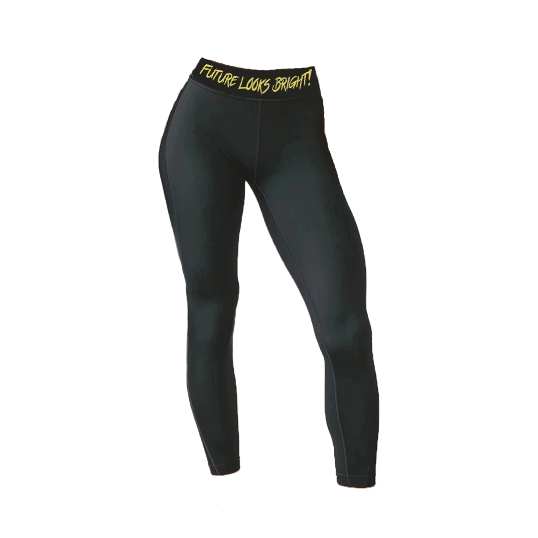 Women's Future Looks Bright Black and Gold High-Performance Leggings - Image 3