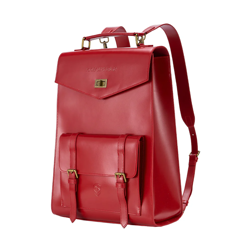 Women's Future Looks Bright Cherry Red Leather Premium Backpack - Image 3