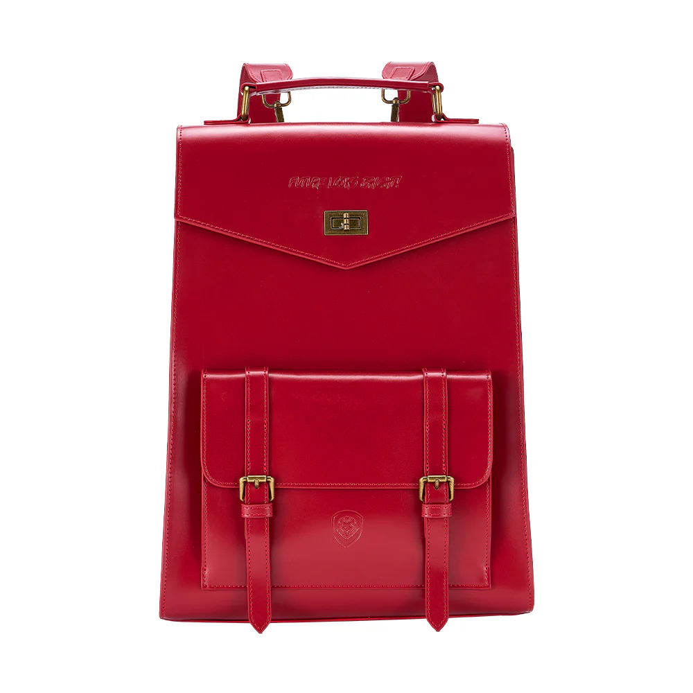 Women's Future Looks Bright Cherry Red Leather Premium Backpack - Image 4