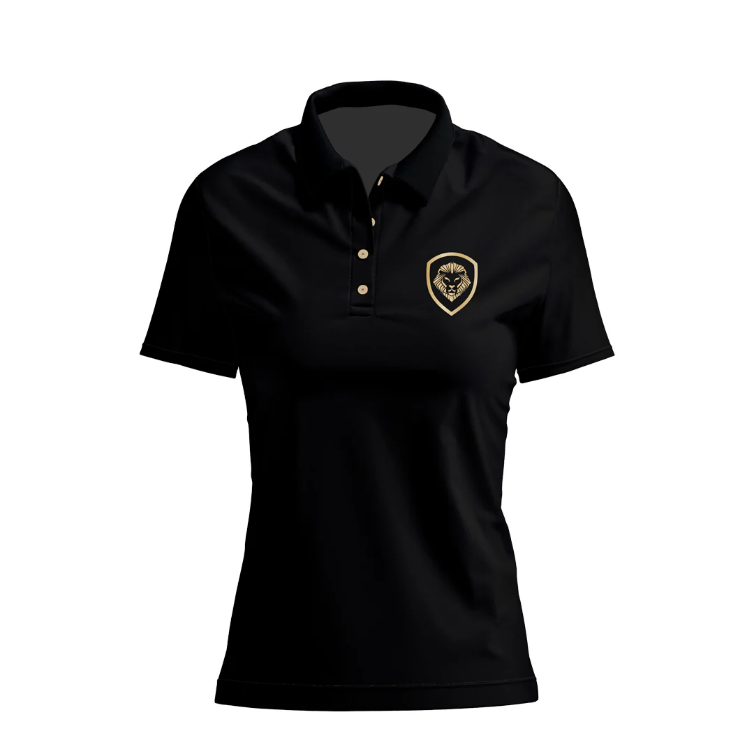 Women's Lion Shield Black and Gold Performance Short Sleeve Polo - Image 3
